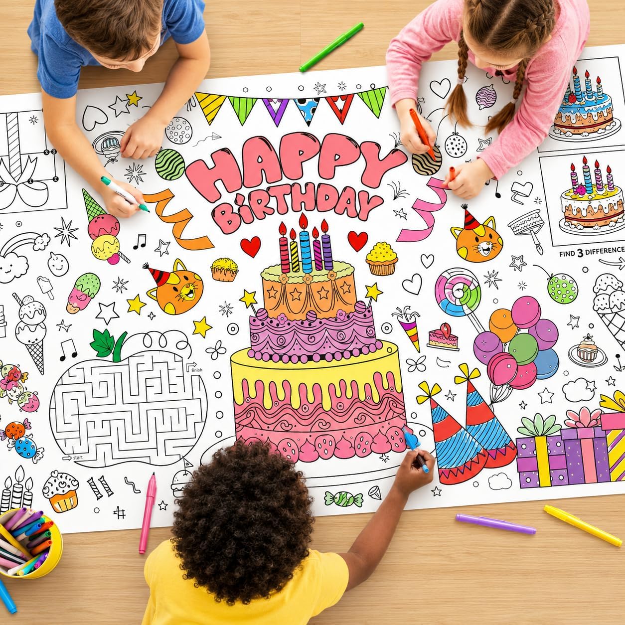 Art Craft Birthday Party - Nappe de coloriage géante pour enfants,